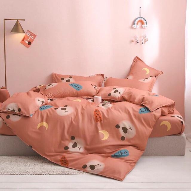Set Chăn Ga Poly Gấu Hồng Hồng Cam Cam Siêu Đáng Yêu