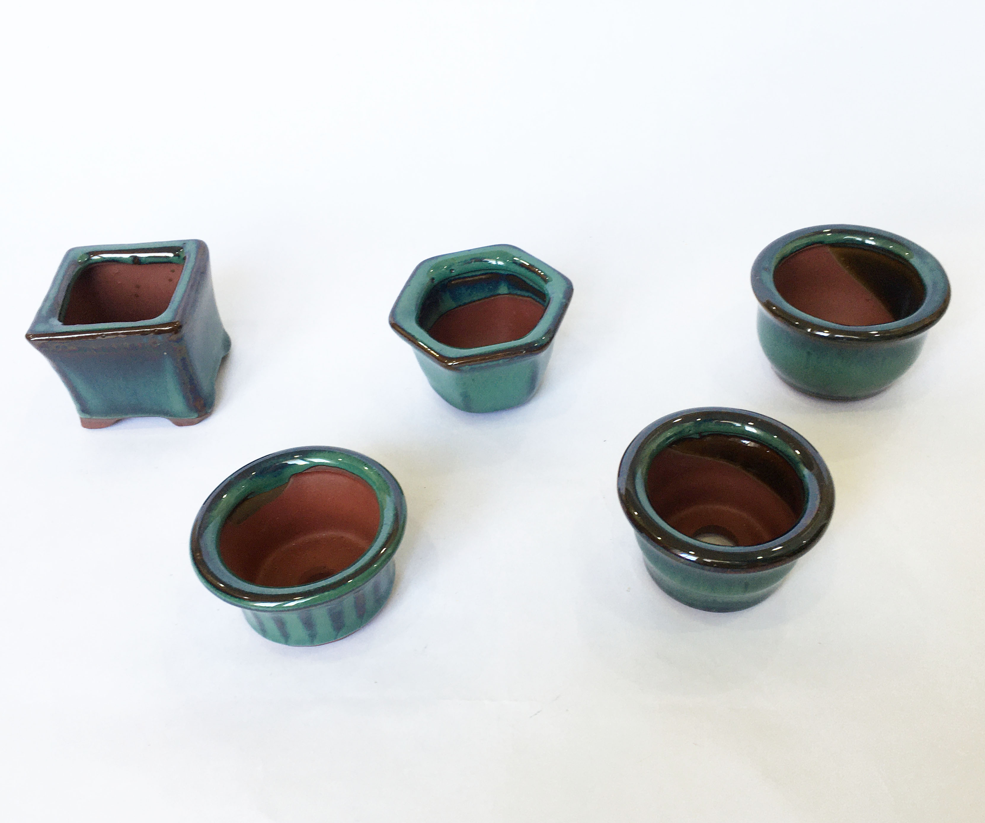 Combo 5 Chậu gốm sứ Bát Tràng làm chậu trồng bonsai, sen đá men hỏa biến có lỗ