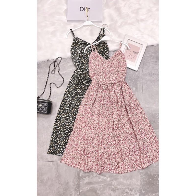 VÁY TĂM 2 DÂY HOA NHÍ CHUN LƯNG PHỐI REN