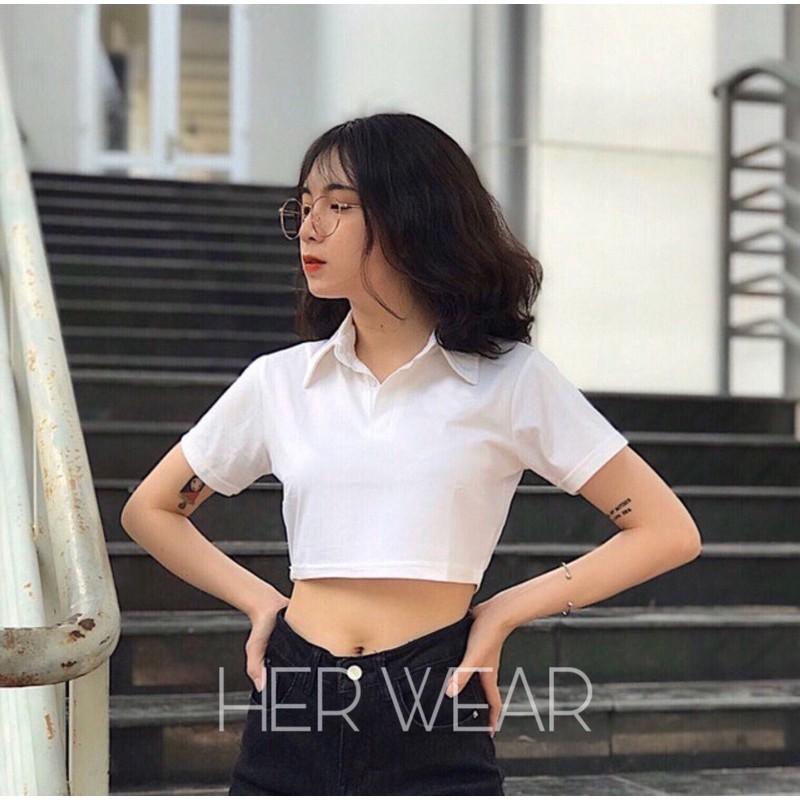 Áo croptop nữ 100% cotton dáng ôm nhẹ , Áo Croptop nữ có cổ cực đẹp cho các Nàng nhà HER WEAR