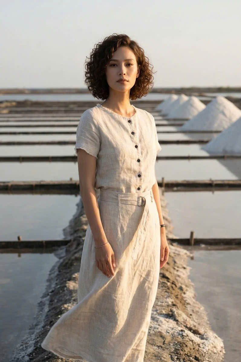 Áo Linen Tua Rua Rút Chỉ Lanh Xám TOP220 Thời trang thiết kế Hity