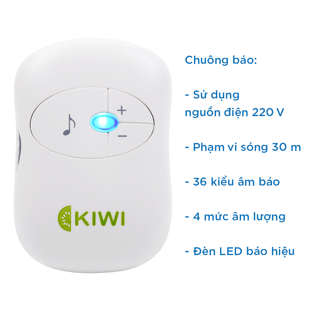 Chuông cửa không dây Kiwi KW D12E nút bấm chống nước, thu phát sóng 30 mét