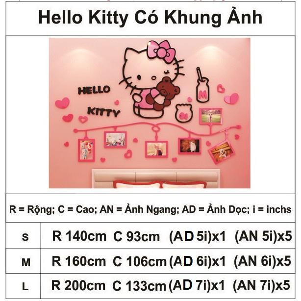 Tranh dán tường mica 3d decor khổ lớn hello kitty và khung ảnh trang trí mầm non, mẫu giáo, phòng cho bé