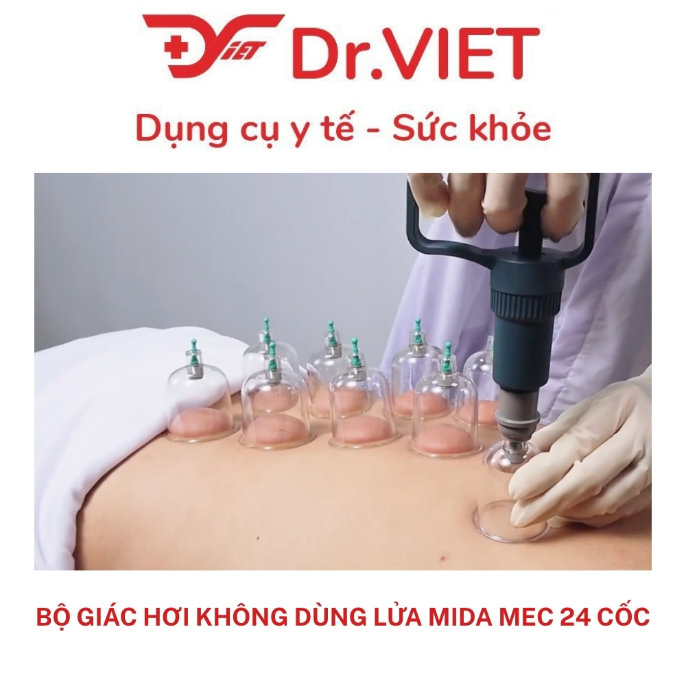 Bộ Giác Hơi Không Dùng Lửa MIDA Mec 24 Cốc FCT0024, Hút Chân Không An Toàn, Nhựa Nguyên Sinh, Có Dây Tự Giác Lưng