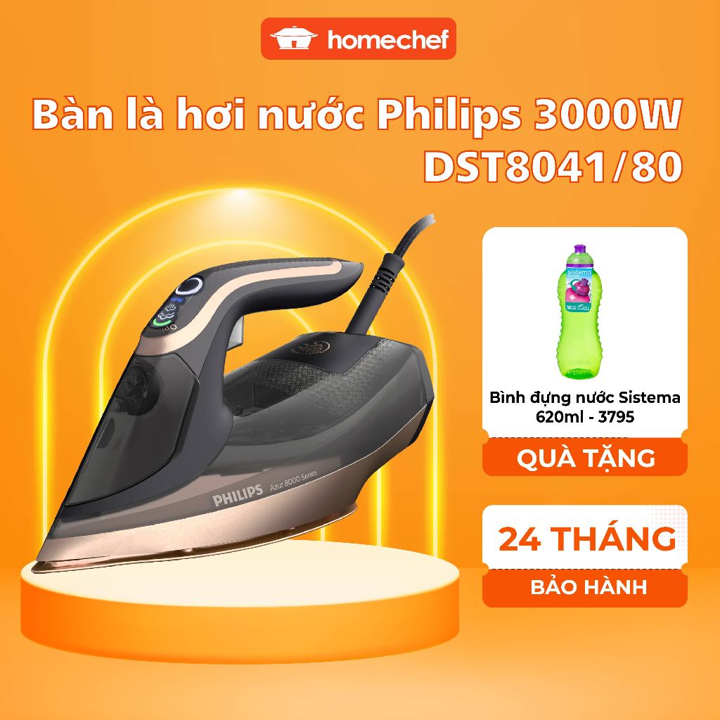 Bàn là, bàn ủi hơi nước cảm biến nhiệt Philips DST8041, công suất 3000W, bảo hành 2 năm | HÀng Chính HÃng