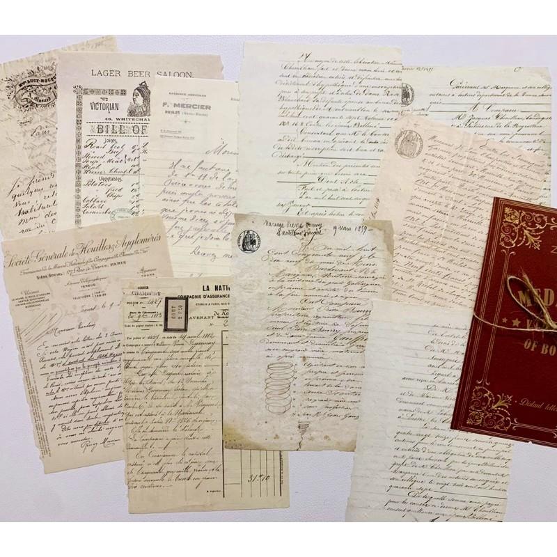 Set 10 Tấm Giấy Retro Manuscript Trang Trí Sổ Bullet Journal - Set Giấy Báo Cũ Vintage