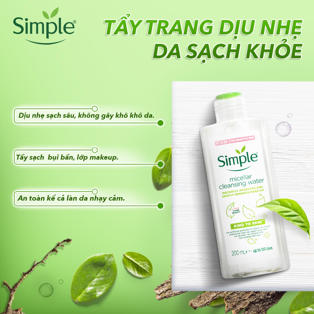 Nước Tẩy Trang Simple Kind To Skin Micellar Water Dịu Nhẹ 200ml