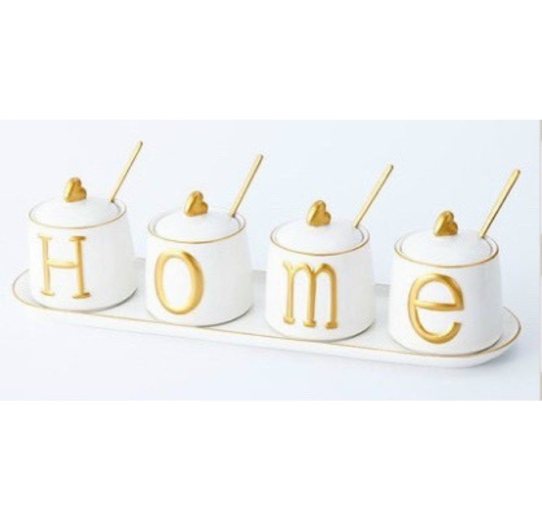 SET BỘ GIA VỊ 4 CHIẾC HOME BẰNG SỨ VIỀN VÀNG