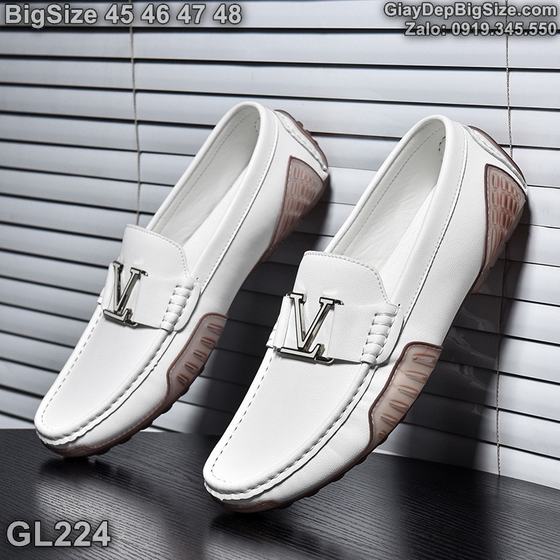 Giày mọi xỏ da thật, giày lười cỡ lớn 45 46 47 48 cho nam cao to chân ú bè. Big size slip-on shoes for wide feet - GL224