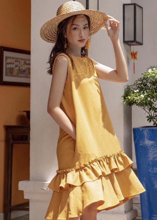 Đầm suông không tay bèo chân, vải mềm mát, thời trang phong cách trẻ