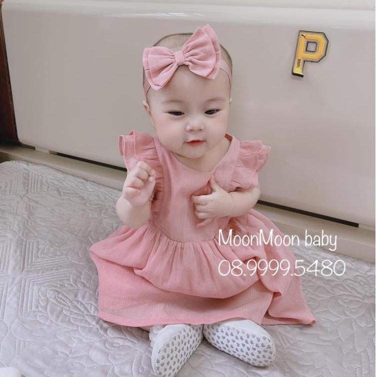 Set Body Bodysuit Váy Hồng Kèm Turban Nơ Bé Gái Hàng Thiết Kế Cao Cấp