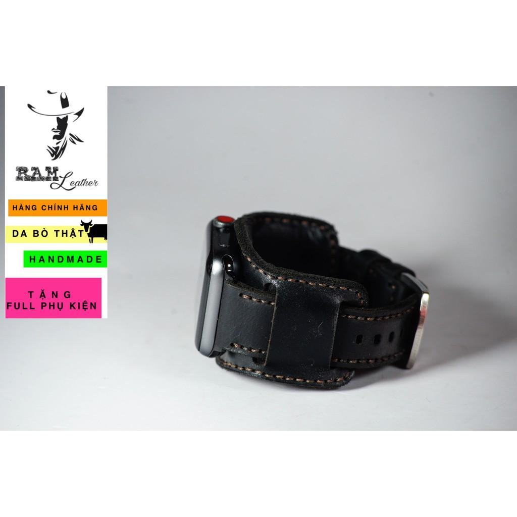 Dây đồng hồ da bò handmade - RAM black + b2
