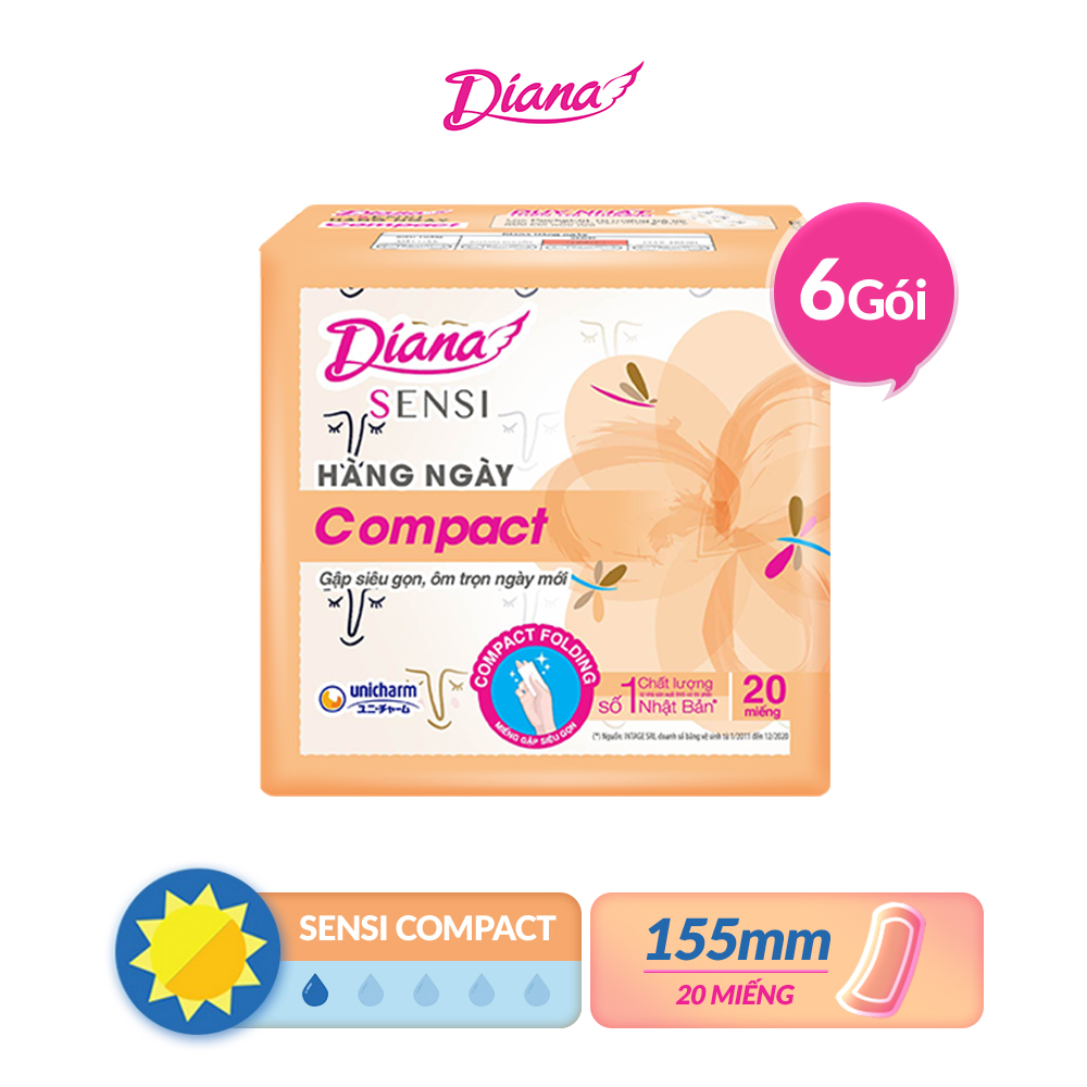 Combo 6 Băng Vệ Sinh Diana Hàng Ngày Compact Gói 20 Miếng