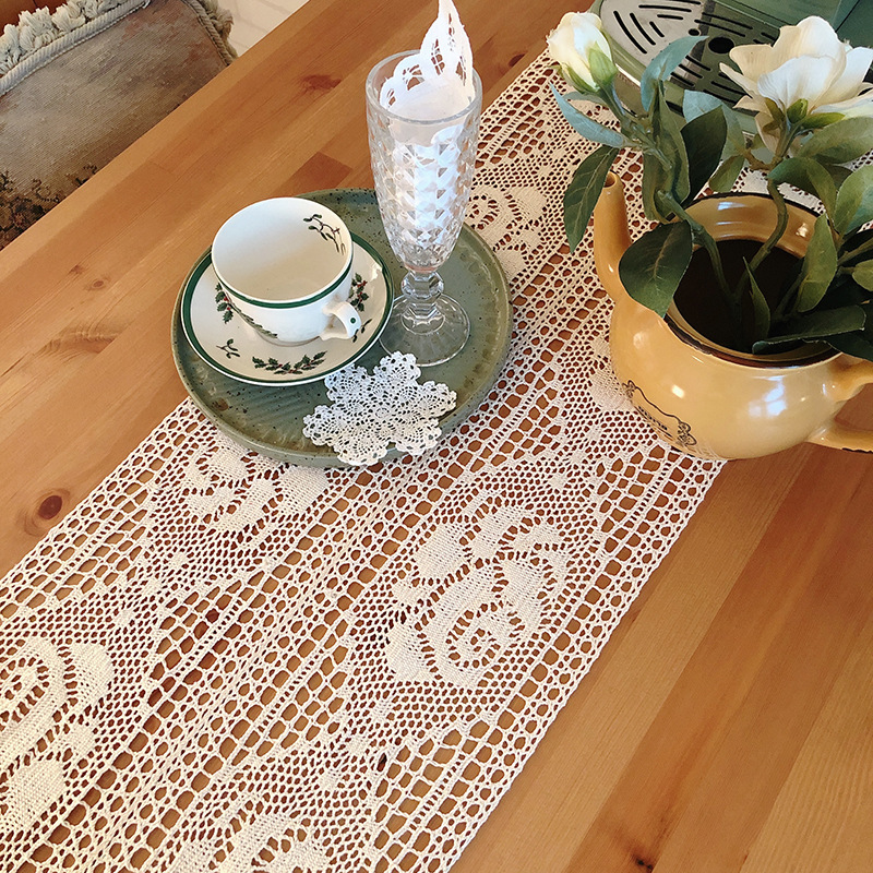 khăn trải bàn ren cotton móc phong cách vintage trang nhã