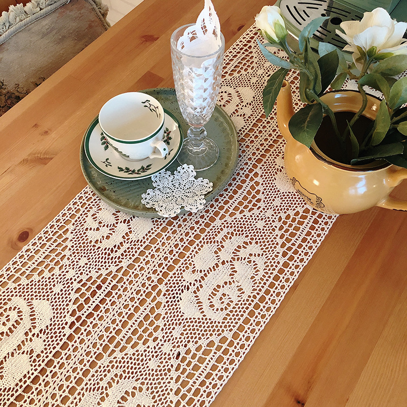 Khăn trải bàn ren cotton móc phong cách vintage trang nhã