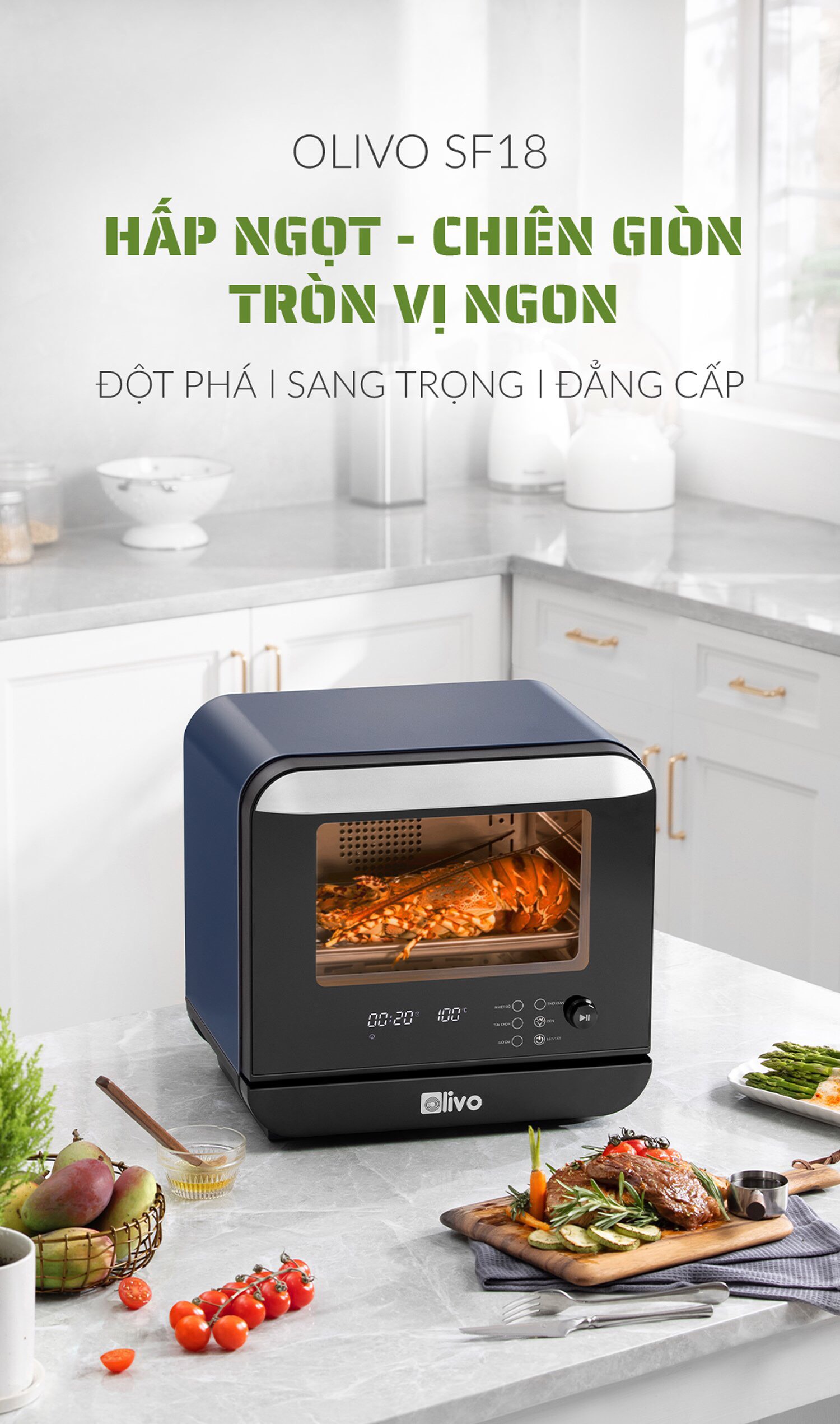 Nồi Chiên Hơi Nước OLIVO SF18 - 50 Chức Năng - Dung Tích 18L - Công Suất 2450W - Thương Hiệu Mỹ - Hàng Chính Hãng