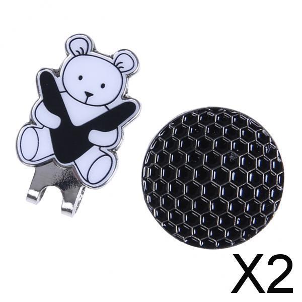 2xGolf Hat Clip with Detachable  Golf Ball Marker Bear Pattern Black