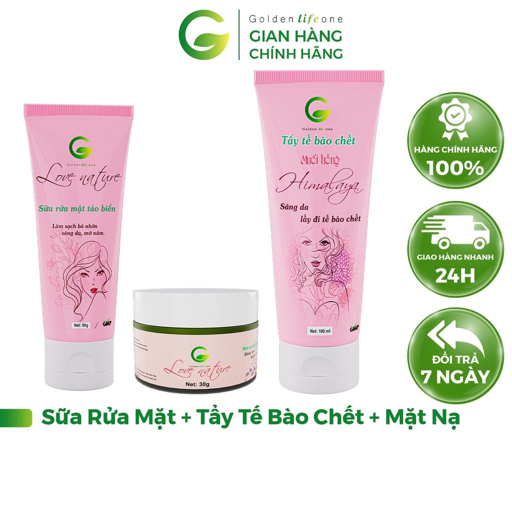 Combo Sữa Rửa Mặt Love Nature 50ML + Tẩy Tế Bào Chết Love Nature 100ML + Mặt Nạ Tảo Biển Love Nature 30G