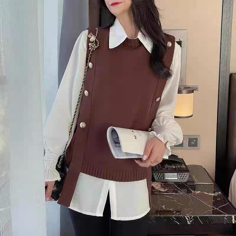 MS837 Áo gile len nữ cúc sườn cổ tròn Hàn Quốc