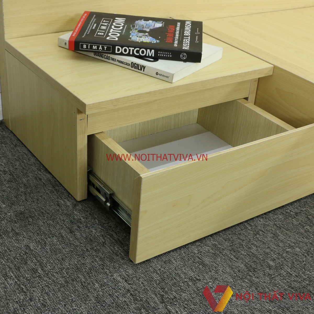 Giường Nhật Gỗ Công Nghiệp MDF Melamine Màu Vàng Kem Đẹp Hiện Đại