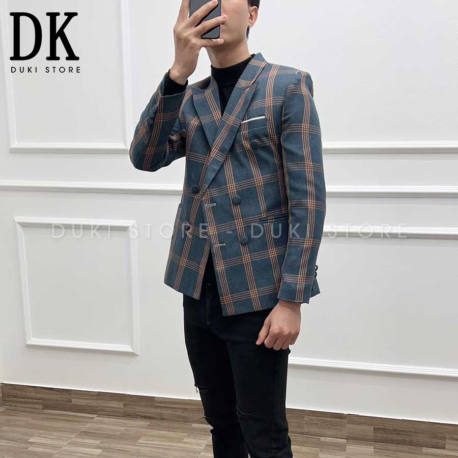 Áo vest nam, áo blazer nam 6 cúc Hàn Quốc kẻ caro vintage cực sang EDK0002 - DUKI STORE