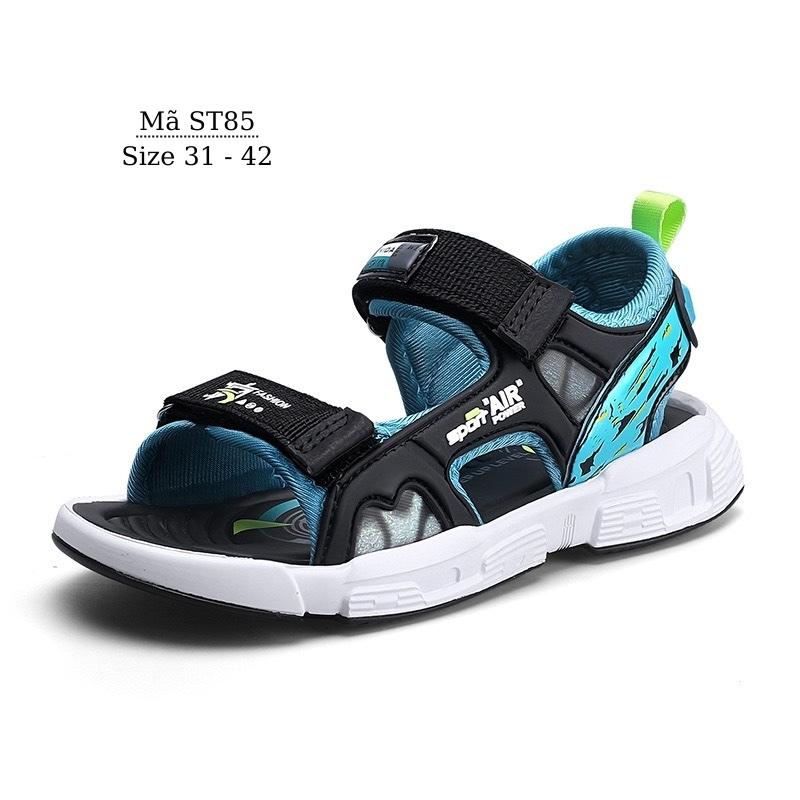 Sandal bé trai Nhím Shop xanh đen chất liệu dù cao cấp êm chân đế su nhẹ chống trơn trượt dép quai hậu dán 2 chiều cho trẻ em học sinh nam chân dày bụ thon dài 6 - 15 tuổi ST85