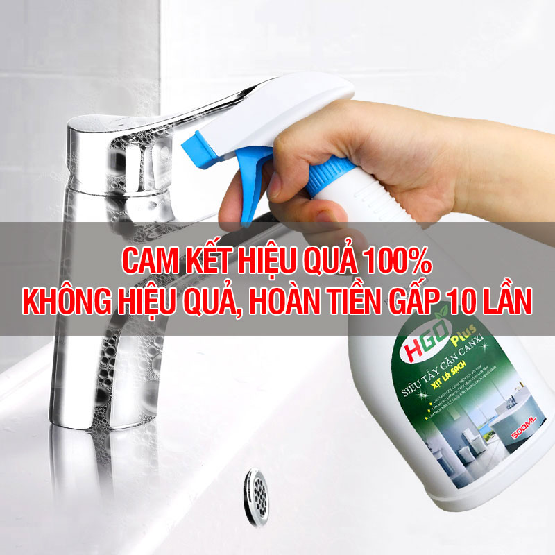 Tẩy cặn canxi nhà tắm HGO PLUS làm sạch vách kính, vòi sen inox 304, bồn sứ, gạch men, lavabo tiện lợi hiệu quả 500ml