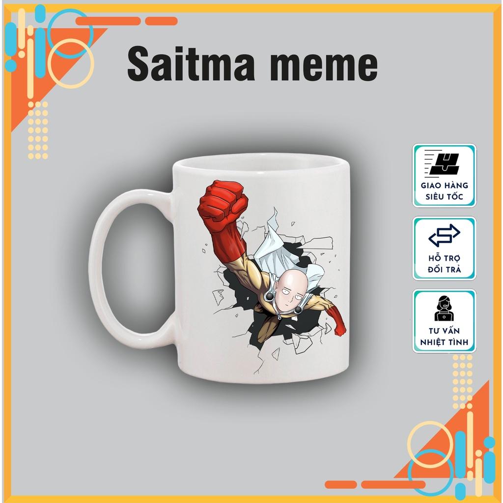 Cốc sứ in hình Saitama meme, cốc sứ One-Punch Man tráng men dùng làm quà tặng, uống nước hàng ngày