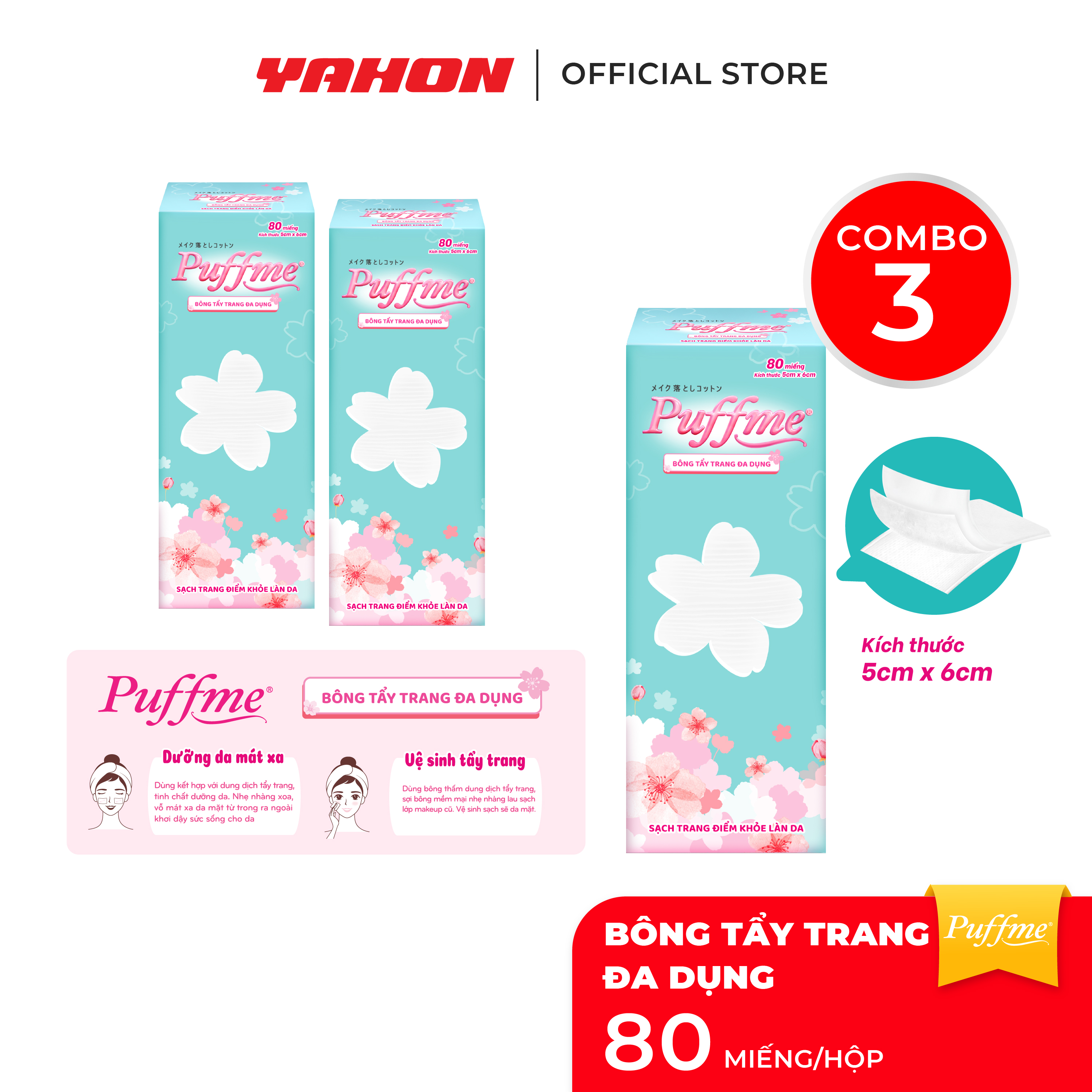 Combo Bông Tẩy Trang Đa Dụng PUFFME 80 Miếng/Hộp