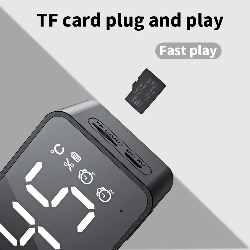 Loa Bluetooth G50 mặt kính kiêm đồng hồ báo thức, đo nhiệt độ kèm thẻ nhớ 4G Class 10