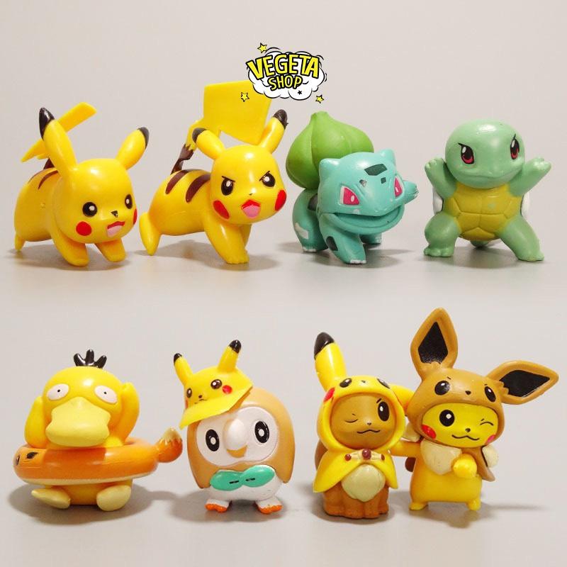 Mô hình Pikachu - Trọn bộ 8 mô hình Pikachu Bubasaur Squirtle Eevee Psyduck Rowlet - Cao khoảng 3.5 ~ 5cm