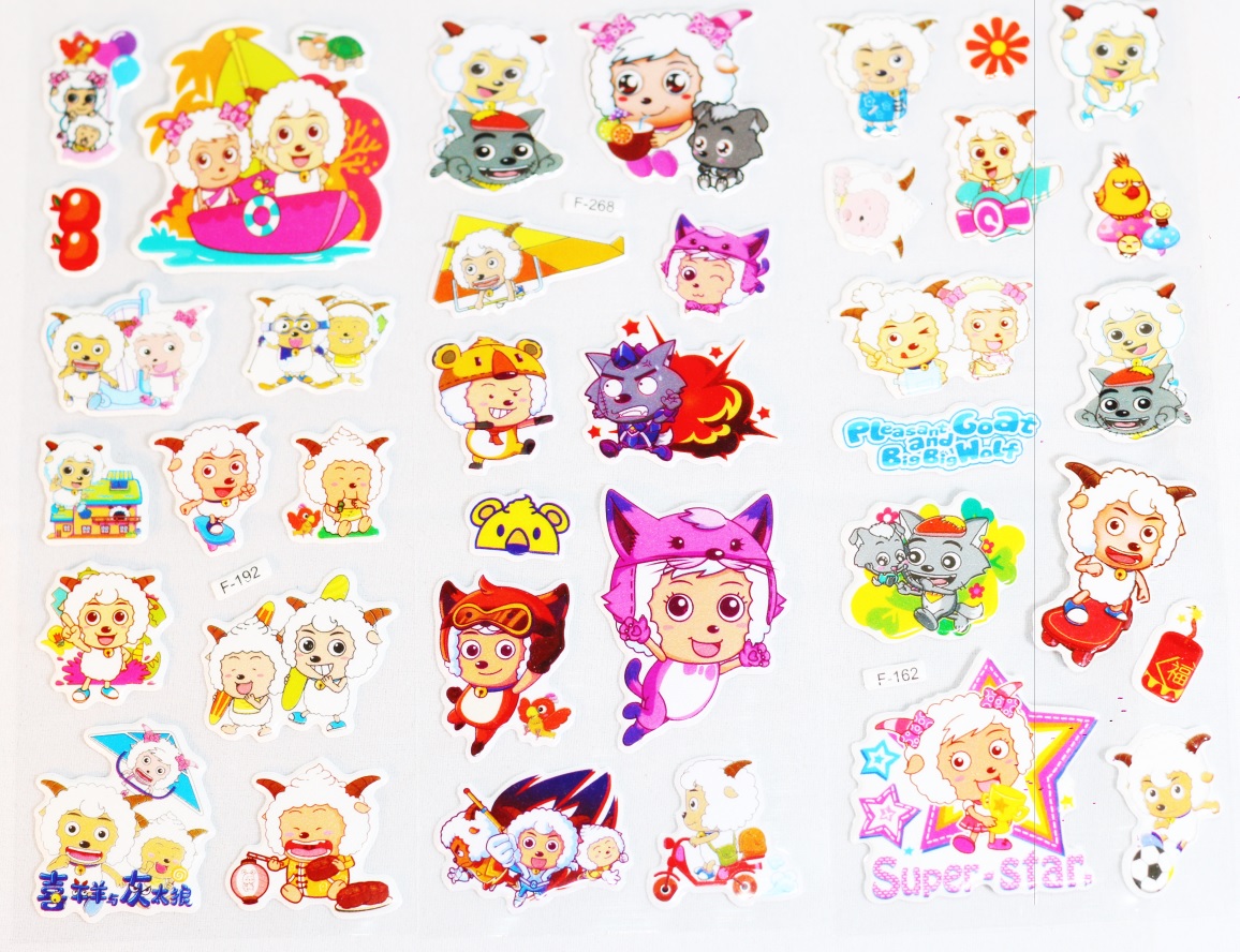 Set 6 Sticker Dán Trang Trí Hoạt Hình Cừu Vui Vẻ Và Sói Xám