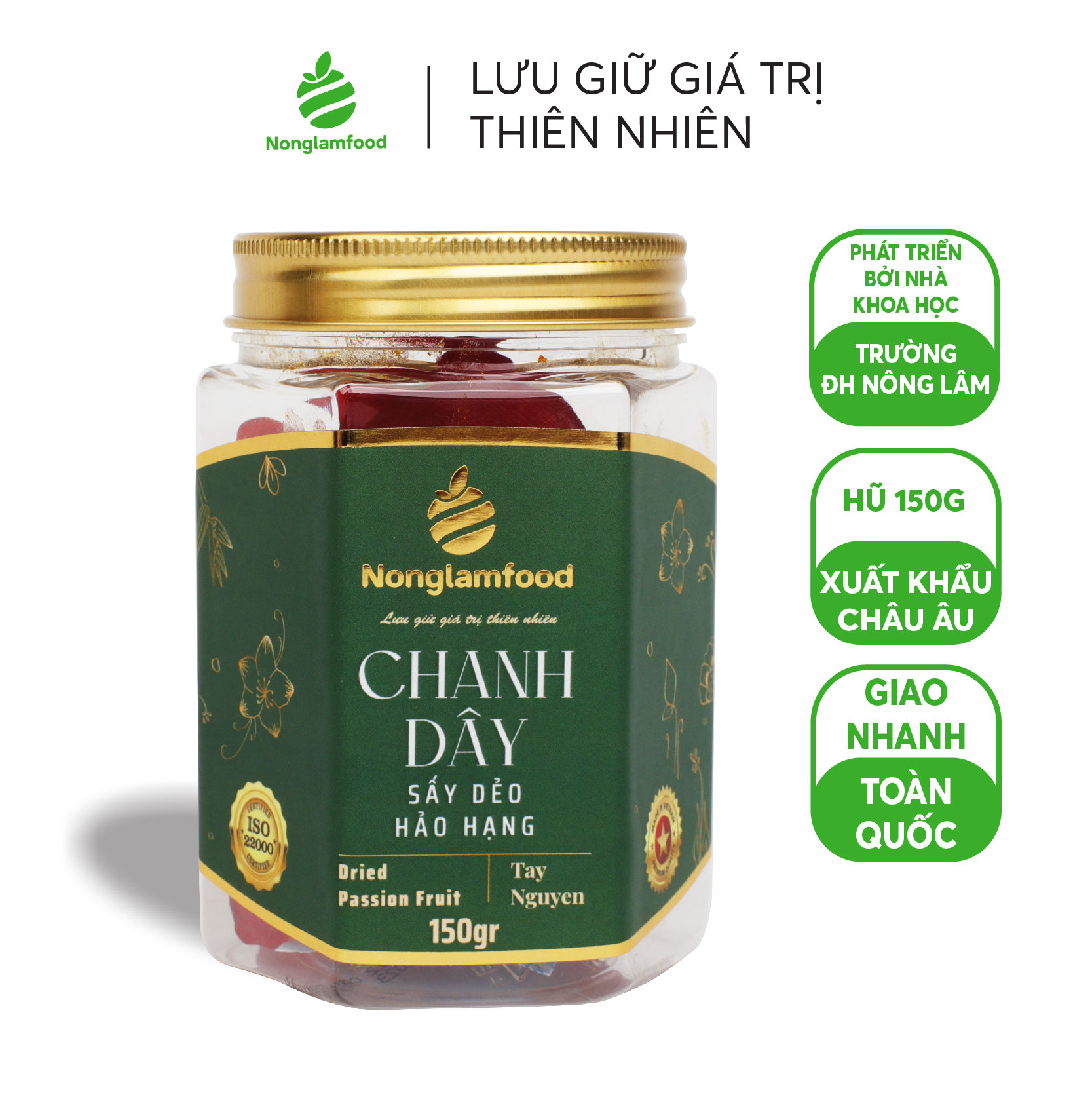 [HẠT MỨT TẾT 2024] Chanh dây Bazan sấy dẻo Nonglamfood hũ 150g - Soft Dried Passion Fruit | Quà tặng cao cấp Xuân Giáp Thìn cho người thân, bạn bè, doanh nghiệp