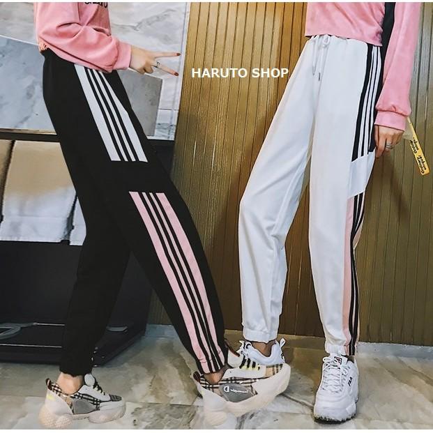 Quần unisex quần jogger nữ nam quần nữ 3 sọc trắng đen