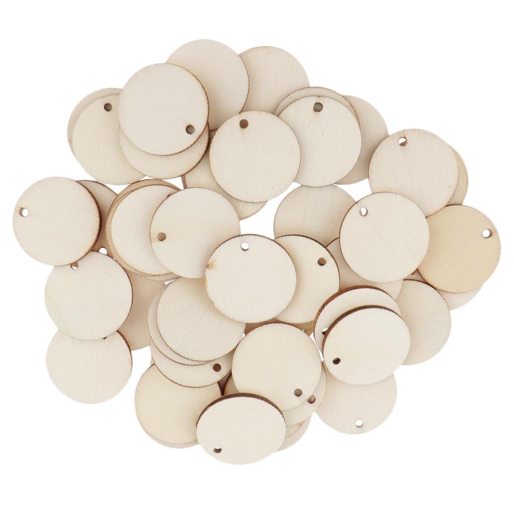 50x Unfinished Round Circle Pieces Plaques with Hole DIY Crafts