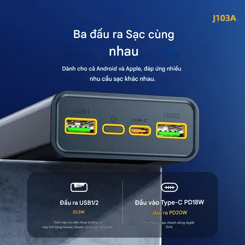 Pin sạc dự phòng Hoco J103A Discovery edition 22.5W 20000mAh với 2 cổng USB, 1 cổng Type C sạc nhanh cho nhiều thiết bị, thiết kế trong suốt, màn Led hiển thị pin - Hàng chính hãng