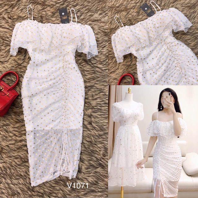 Đầm body trễ vai rút dây