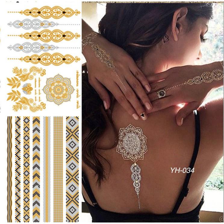 Hình xăm dán ánh kim tattoo gold cao cấp 15x21cm