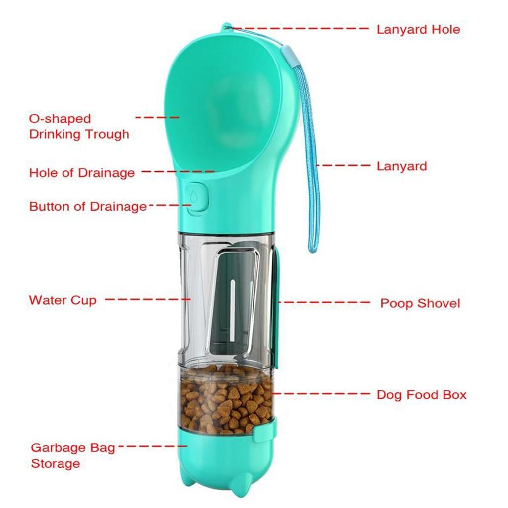 4 In 1 Dog Water Bottle Dispenser Bowl Feeder For Walking Hiking Blue