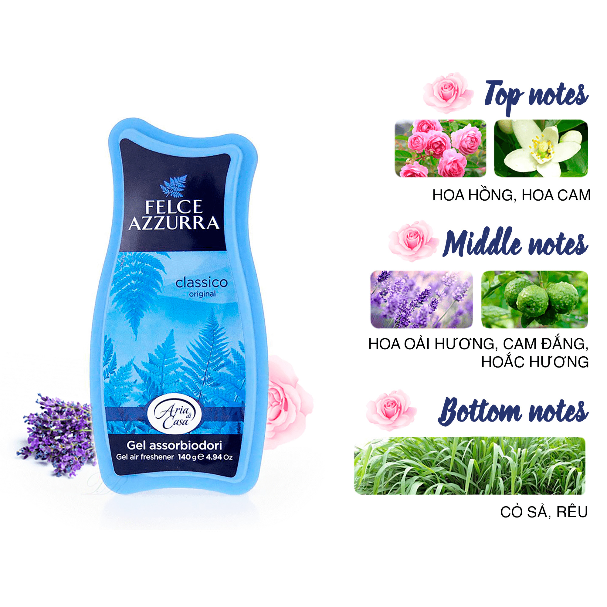 Sáp thơm phòng hương nước hoa cổ điển Ý Felce Azzurra 140g