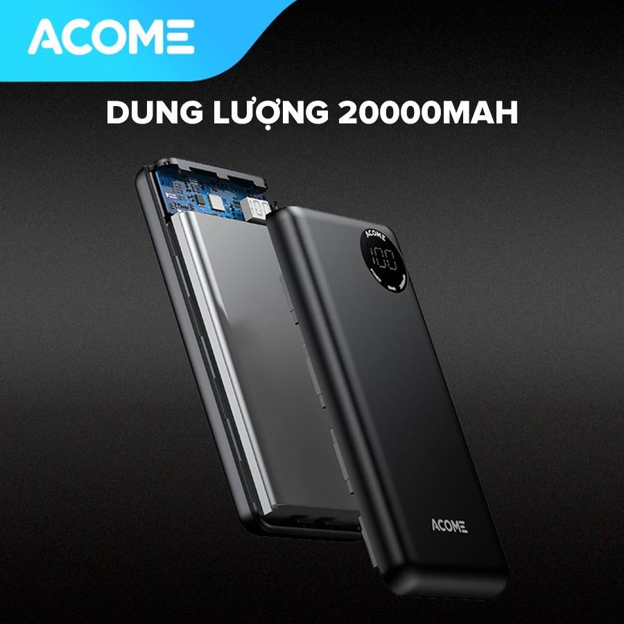 Pin Sạc Dự Phòng ACOME 20.000mAh Công Suất 22.5W, Có Đèn Led Báo Mức Pin - Hàng Chính Hãng