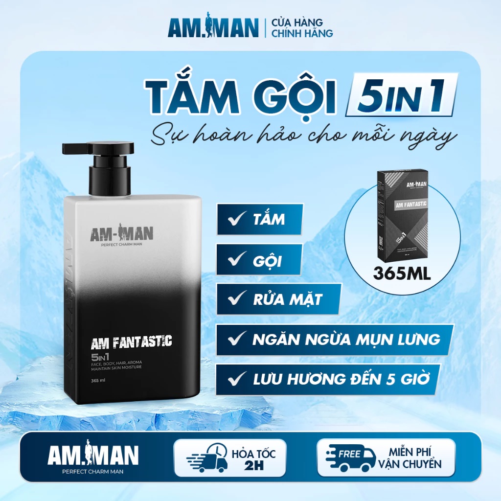 Sữa tắm gội nam hương nước hoa 5 in 1 AM-MAN AM FANTASTIC 365ml