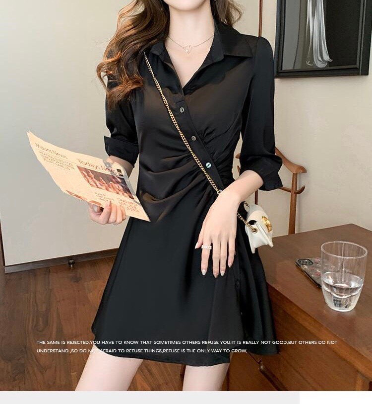 ĐẦM XOÈ ĐEN CỔ SƠ MI CÁCH ĐIỆU