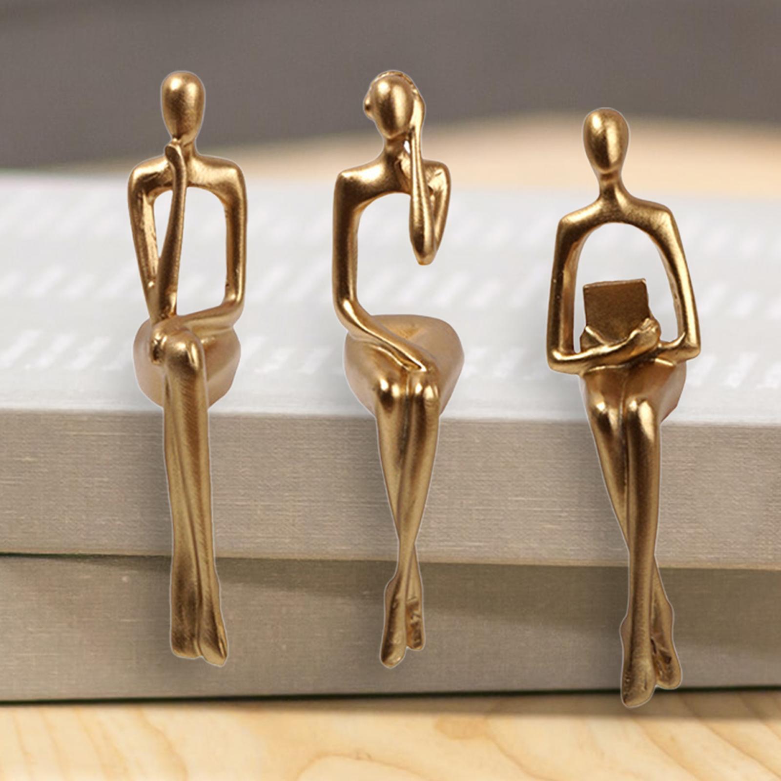 3PCS Sitting Thinker Statue Abstract Figurines for Shelf Tabletop
