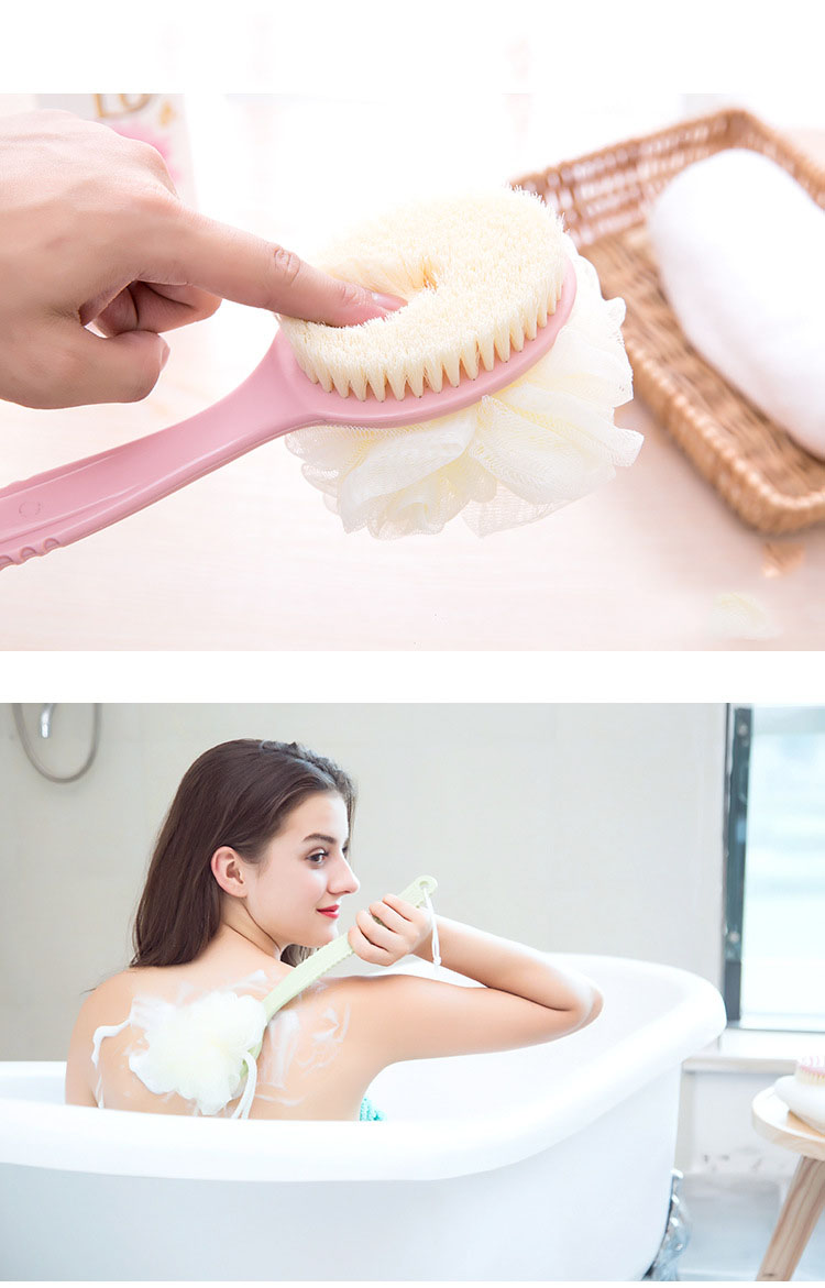 Bàn chải cọ lưng kèm bông tắm siêu tiện lợi SS tặng kèm 2 móc dán chịu lực tốt