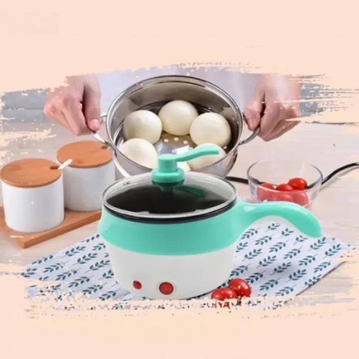 Nồi lẩu điện mini 2 tầng đa năng chống dính 18cm Tặng xửng hấp, Ca nấu mì nấu lẩu