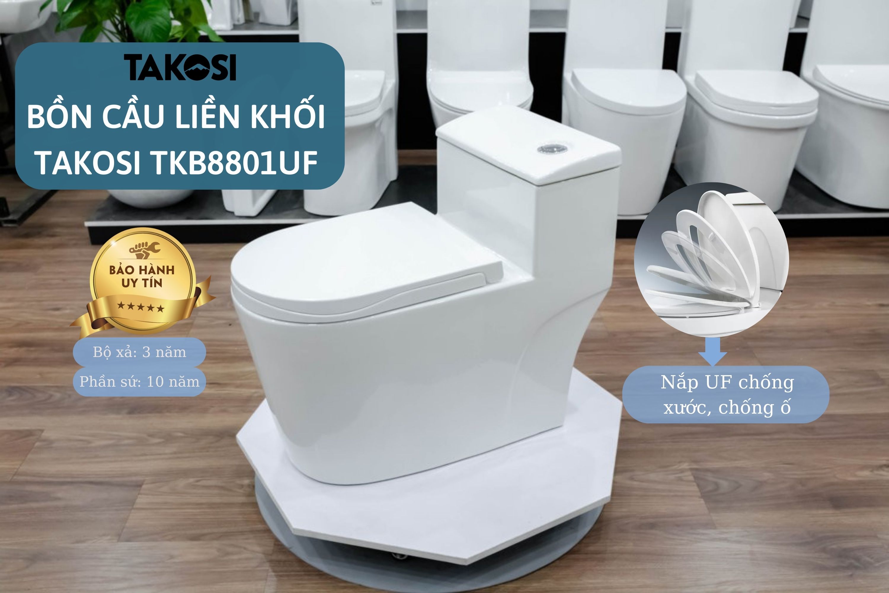 Bồn cầu một khối, Bồn cầu liền khối TAKOSI TKB8801UF dùng gia đinh, khách sạn - hàng chính hãng bảo hành 10 năm