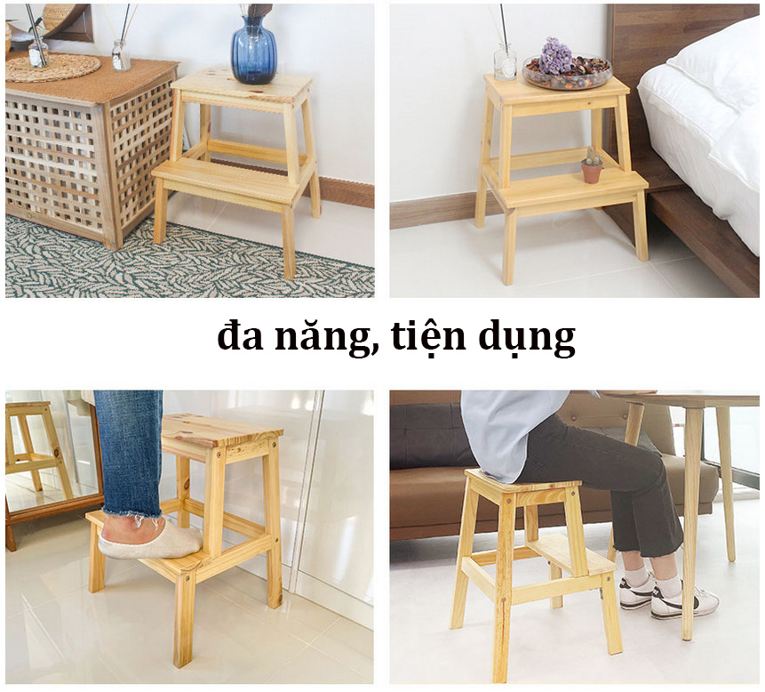 Ghế  bậc thang 2 tầng bằng gỗ cao su 100% - 205 TC WOODEN STOOL