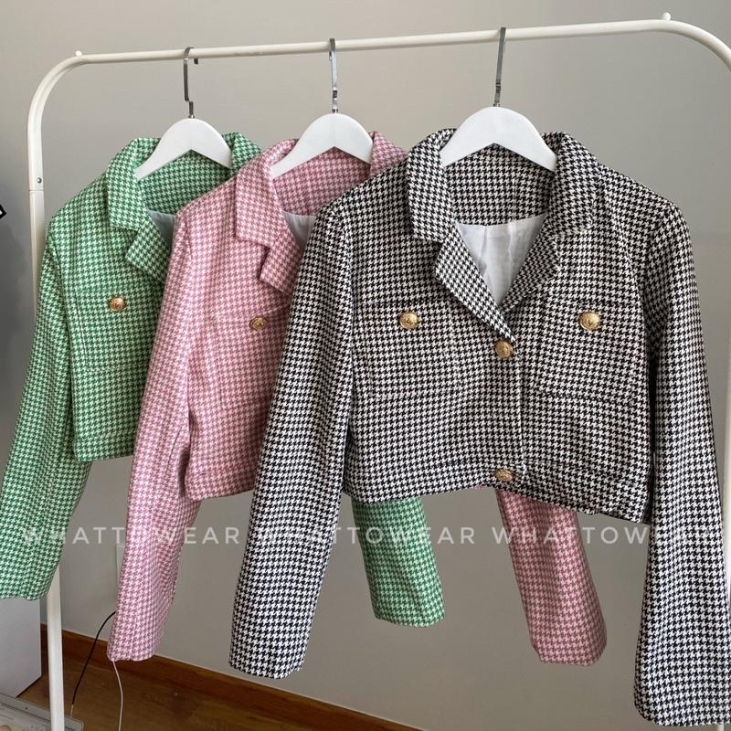 Áo khoác tweed kẻ ô caro nhí