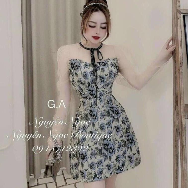 TBL-Đầm Phối Lưới Nơ Cổ Có Mút Ngực (Kèm Hình Thật Trải Sàn Shop Tự Chụp) TASA